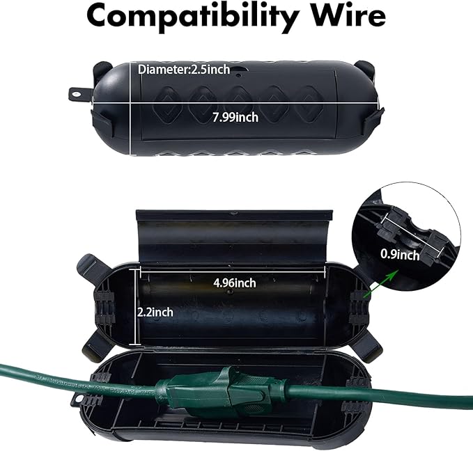 2Pack Outdoor Extension Cord Cover, IP44 Waterproof Extension Cord Protector for Outdoor Connections, Weatherproof Safety Box for Holiday Lights, Garden Tools & Outdoor Appliances, Black