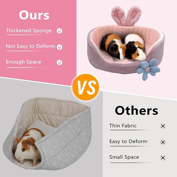 Bunny Bed, Rabbit Beds, Comfortable Guinea Pig Bed with Removable Mat, Washable Rabbit Couch, Suitable for Chinchilla, Hedgehog, Ferret (Pink)