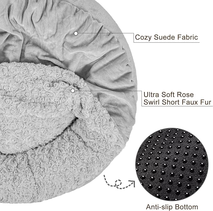 JOEJOY Small Dog Bed Cat Bed with Hooded Blanket, Cozy Cuddler Luxury Puppy Pet Bed, Donut Round Calming Anti-Anxiety Dog Burrow Cave Bed - Anti-Slip Bottom and Machine Washable 23 inch