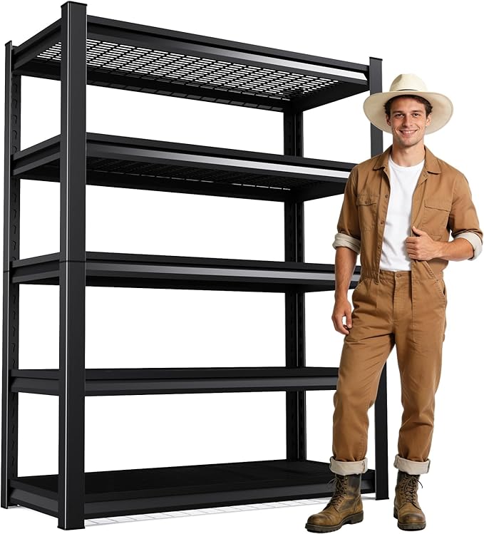 2500LBS Garage Shelving, Heavy Duty Garage Shelves, Adjustable Metal Shelving Unit, Easy Assembly Garage Storage Shelves, Utility Storage Rack Shelf for Garage, Basement, 72" H x 35" W x 16" D