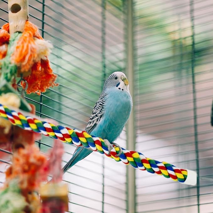 23.6 Inches Colorful Rope Perch for Bird Bungee Climbing Swing Parrot | Parrot Birds Bungee Rope Perch Climbing Swing Perches for Parrot Cockatiels Bird Cage Stand Accessories Colorful Parakeet