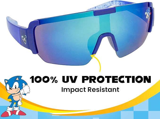 ARKAID Sonic the Hedgehog Boys Sunglasses | 100% UV Protection | Official Sega Sonic the Hedgehog Boys Sunglasses | Impact Resistant | Gift Idea | Fits Most Kids