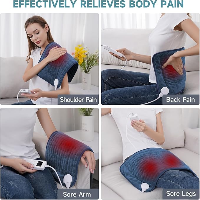 Heating Pad for Back Pain Relief, ZUODUN Electric Heating Pads for Cramps with Auto Shut Off & 6 Heat Levels, Moist Heat Therapy, Machine Washable, LED Controller, Gifts for Women, Men, Blue
