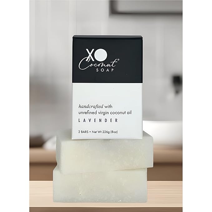 Coconut Oil Bar Soap Handcrafted Organic Natural Face Body Hands Vegan Scented Lavender Essential Oil - 2 Bars, 4oz Each