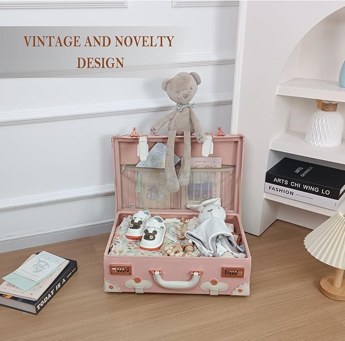 Unitravel Baby Keepsake Case, Handmade Memory Storage Box, Newborn Keepsake Box, Vintage Suitcase for Baby Shower, Baptism, Naming Ceremony or Birthday