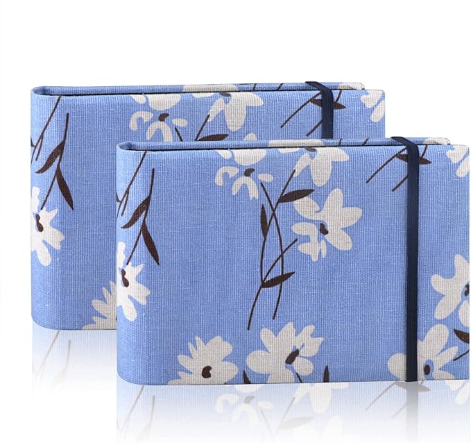 2PACK 4x6 Photo Album, 4x6 100 Pockets Linen Cover Photobook Small Capacity Pictures Book Easy to Classify and Portable for Wedding Family Baby Vacation (Blue + Flower)