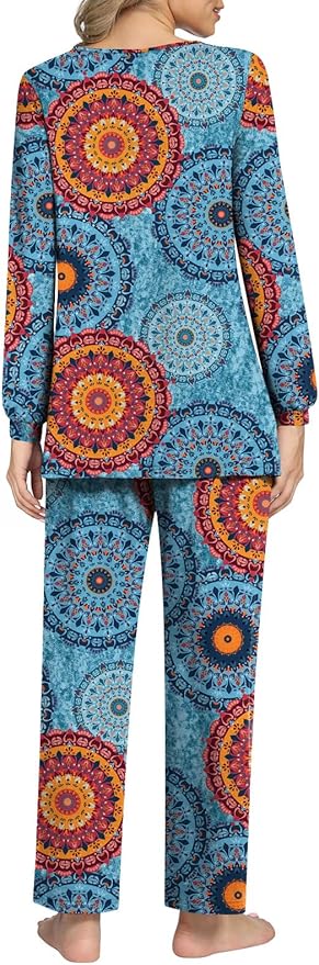 Anyally Women's Plus Size Pajama Sets Ladies Fall Pjs 2 Pieces Lounge Outfits V Neck Long Sleeves Sleepwear with Pockets