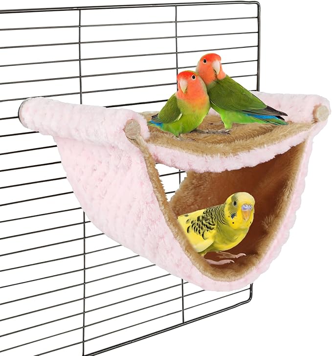 BWOGUE Bird Nest Bed Hanging Hammock, Parakeet Bed for Cage, Cockatiel Bed | Warm Fleece Snuggle Hut, Double-Layer Comfort, Wooden Perch Setup, Washable Hammock