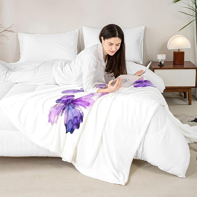 Feelyou Purple Butterfly Fleece Throw Blanket 40"x50" Kids Girls Sherpa Blanket Plush Fuzzy for Bed Couch Chair Living Room, Chic Gorgeous Bed Blanket Room Decor