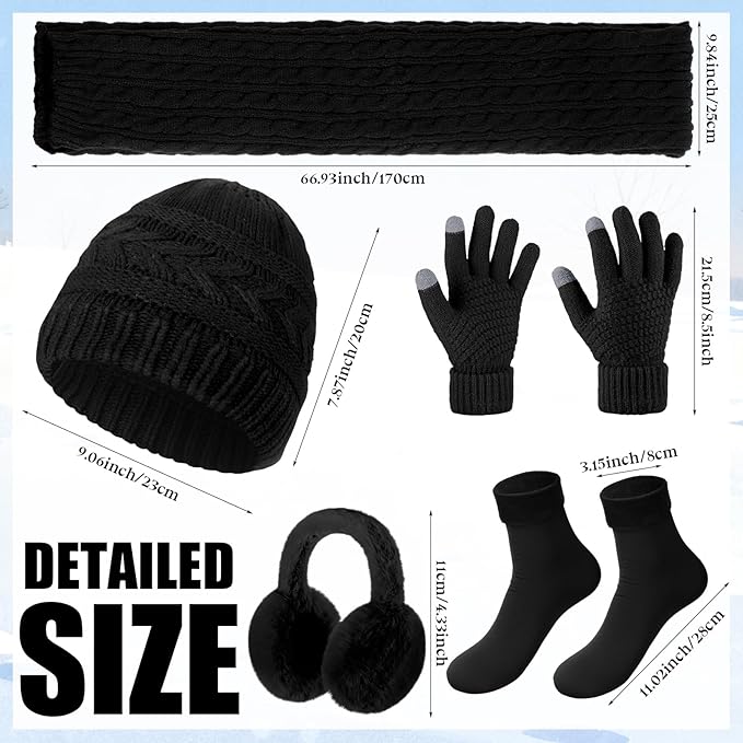 Geyoga 6 Pcs Women Winter Beanie Hat Scarf Gloves Ear Muffs Fuzzy Socks Set, Touchscreen Gloves for Thermal Gift Cold Weather