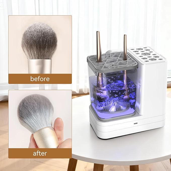 5-in-1 Electric Makeup Brush Cleaner & Dryer Machine- Portable Automatic USB Cosmetic Brushes Cleaner Tool with Deep-Clean Silicone Brush for All Size Brushes (Contour, Eyeshadow, Blush)