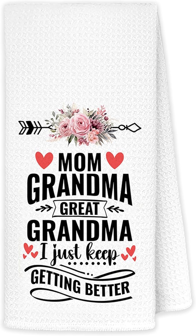 JINYO Mom Grandma Great Grandma Kitchen Towels, Great Grandma Gifts Hand Towels, Great Grandma Baby Announcement Dish Towels Tea Towels, Grandma Gifts from Grandkids, 16x24 Inch