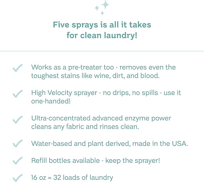 Clean Mama Laundry Detergent Spray & Pre-Treater - Natural Laundry Detergent Soap for Sensitive Skin - Eco-Friendly, HE Compatible - Clean Laundry Scent - 32+ Loads of Laundry, 16 oz