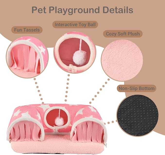 Avont Guinea Pig Tunnel, Small Animal Hideaway Tube Toy | Cozy Plush Tunnel for Guinea Pigs and Small Pets with Non-Slip Bottom and 2-In-1 Design in Medium Size Pink