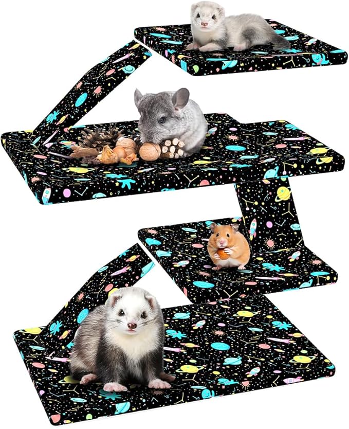 YKD Ferret Cage Liners for Ferret Nation & Critter Nation Cages | Waterproof Chinchilla Cage Accessories, Washable Bedding, for Ferrets, Chinchillas, Rats (Black, Double Unit Set)