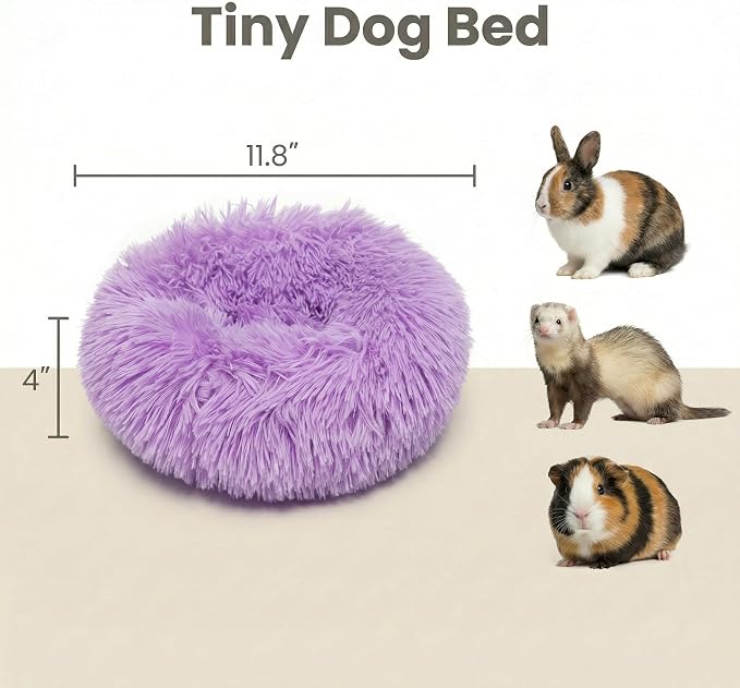 Guinea Pig Bed for Small Animal for Dwarf Rabbits/Hamster/Hedgehog/Ferrets | 11.8 Inch Small Animal Beds Washable，Hideout Soft & Comfortable Donut Bed,Purple