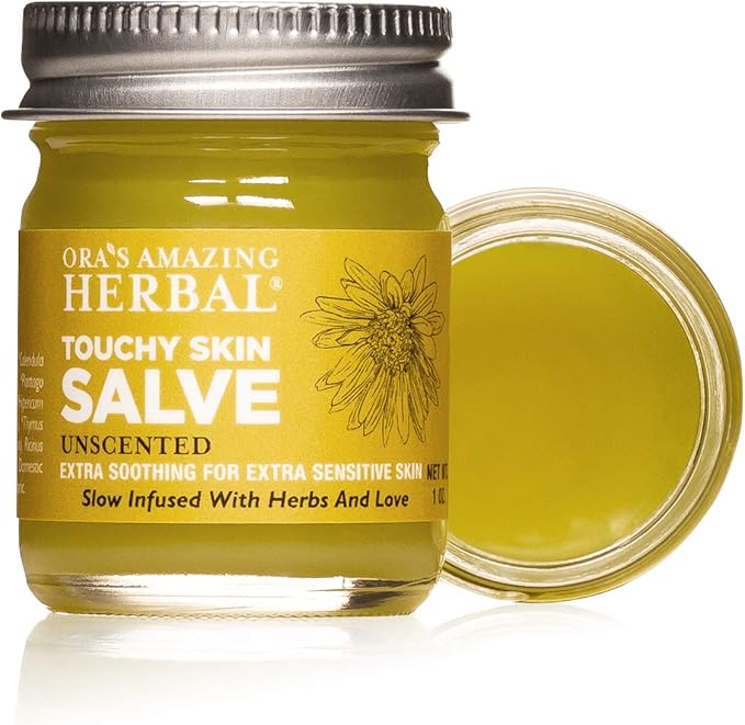 Touchy Skin Salve Eczema Cream for Kids and Adults Natural Sensitive eczema Treatment Itch Cream Calendula Ointment For dry body Fragrance Free Ora's Amazing Herbal 1 and 4 oz Set