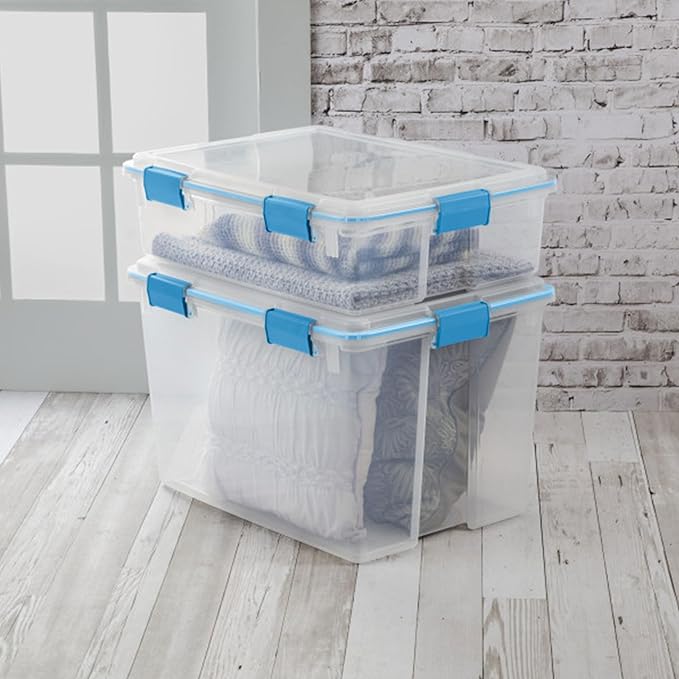 Sterilite 16-Pack Gasket Box, Weather-Resistant Storage Bins with Latching Lids, 37 Quart - Heavy-Duty Organizing Containers for Closet, Bathroom, and Office