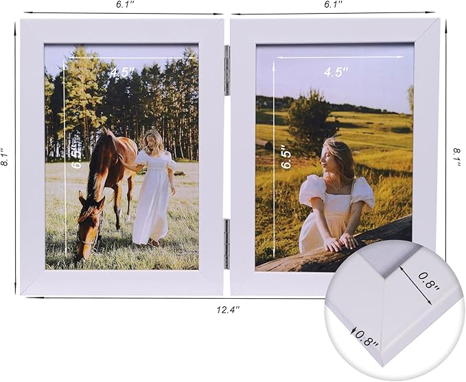 Double Vertical 5X7 Hinged PS Family Picture Frame Collage For Desktop or Tabletop (White 57X2)