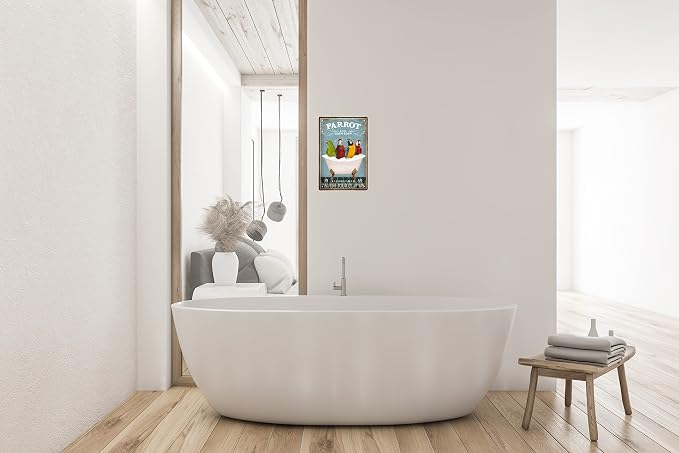 Funny Parrot Decor Vintage Bathroom and Bathtub Metal Tin Sign Parrot Pet Lovers Gift Farm Home Bar Man Cave Retro Wall Art Poster Accessories 8x12 in