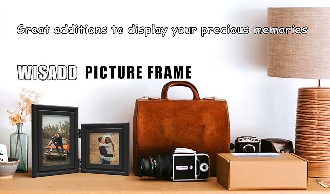Horizontal & Verticall 4X6 Picture Frames Double Hinged Wood Folding Photo Frames with Real Glass Front Fit for Desktop or Tabletop, Black XHEI-H64-V46