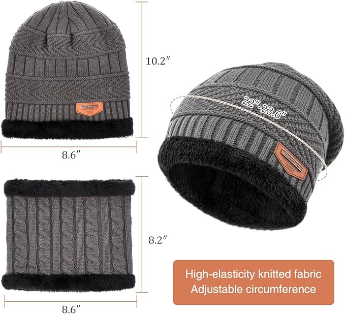 Winter Beanie Hat Scarf Glove Set for Women Snow Knit Thick Fleece Lined Ski Hat,Mens Warm Neck Warmer Touchscreen Mittens