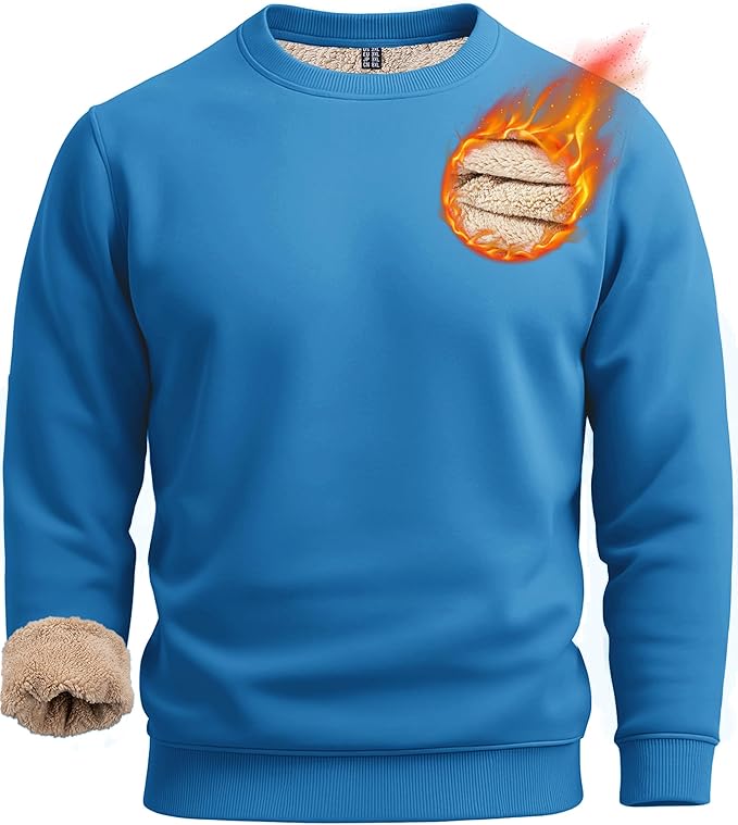 Boladeci Men's Full Sherpa Lined Crewneck Sweatshirts Heavy-weight Fleece Pullover Thick Thermal Long Sleeve Cotton