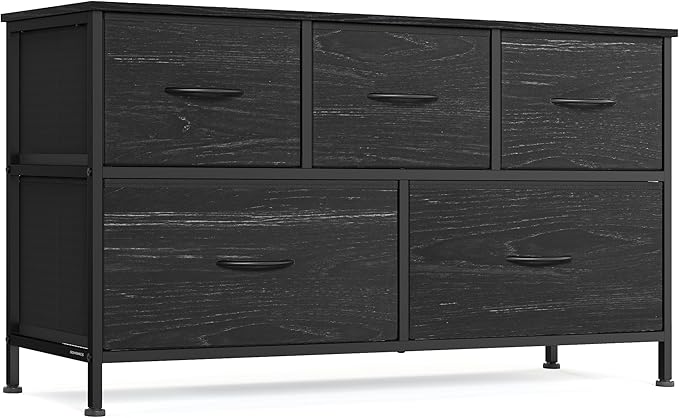 SONGMICS BELLAH Collection - Dresser for Bedroom, Chest of Drawers, Storage Organizer Unit, Closet, Entryway, Steel, 5 Drawers, Modern, Ebony Black ULGS322BE02S
