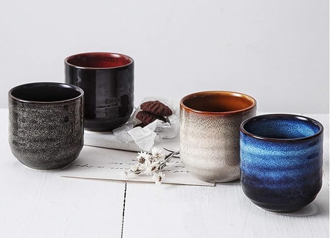 Japanese Style Ceramic Tea Set, Tea Cup, Coffee Cup, Yerba Mate Set, Ceramic Mate Cup Set of 4 (blue)