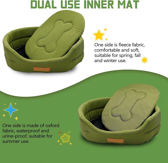 Rabbit Bed,Soft & Washable Bunny Bed with Cozy Removable Mat, Small Animal Cuddle Cup Hideout for Guinea Pig,Chinchilla, Hedgehog, Ferret (Green)
