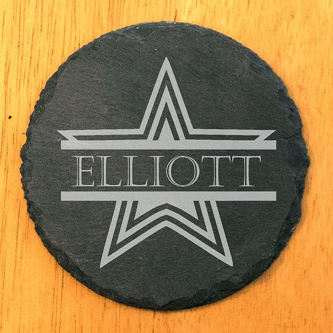 Shining Stars: Personalized Slate Coasters with Name and Star - Round Slate - Set of 4