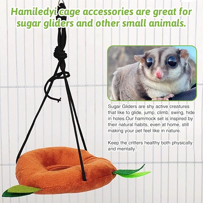 Hamiledyi 5PCS Hamster Hammock Sugar Glider Hammock Set Sugar Glider Cage Accessories Toys Small Animals Hanging Bed Hideout Tunnel Swing Rodent Iqammocking for Small Hamster Rat Gerbil
