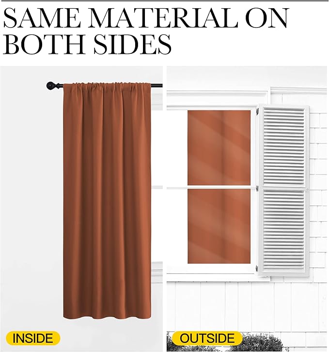 NICETOWN Blackout Curtains and Drapes - Thermal Insulated Solid Rod Pocket Blackout Draperies/Panels (Burnt Orange, 1 Pair, 52 by 95 inches)