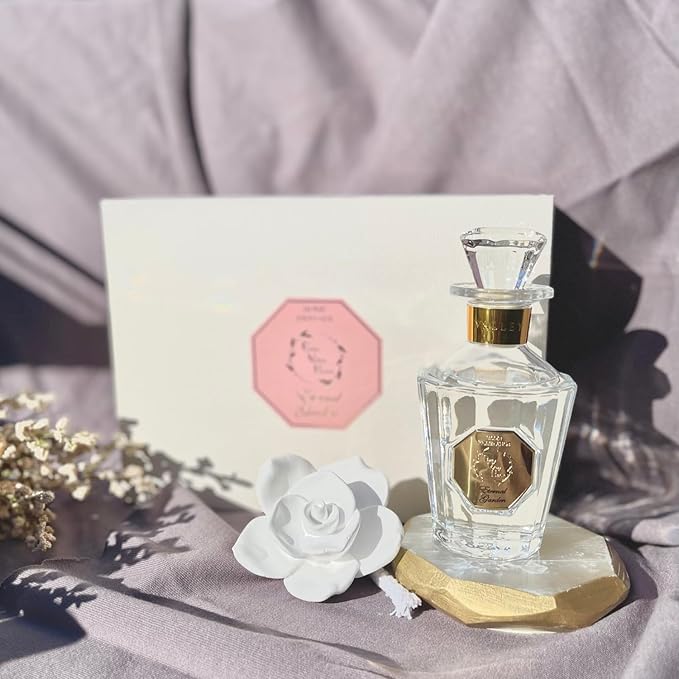 Reed Diffuser Set, Pretty Valley Home Diffuser Rose Petals Gypsum White Flower Oil 100Ml / 3.38fl OZ Gift Box for Bathroom Office Bathroom Living Room Decor (Eternal Garden)