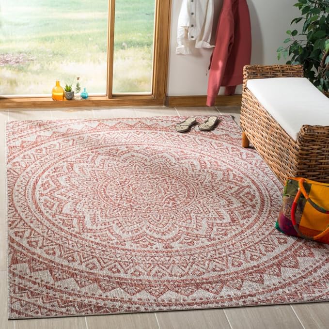 SAFAVIEH Courtyard Collection 5'3" x 7'7" Light Beige/Terracotta CY8734 Indoor/ Outdoor Waterproof Easy Cleaning Patio Backyard Mudroom Area Rug
