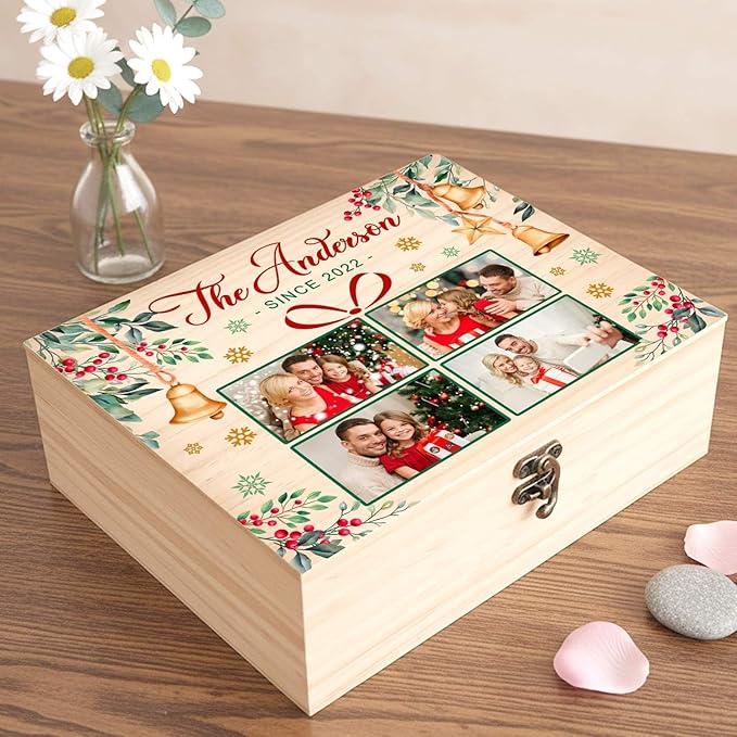 Personalized Funny Christmas Eve Wooden Box, Pine/Walnut Christmas Keepsake Box for Kids, Custom Decorative Boxes Christma Gifts，6 Designs with Santa Reindeer