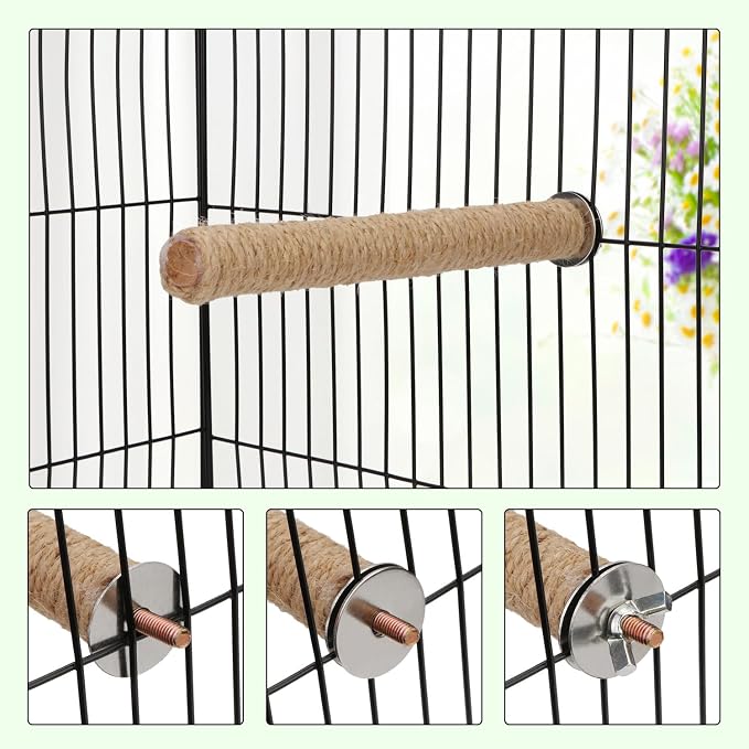 Hypeety Bird Perch Stand Natural Wood Parrot Hemp Rope Perch, 11.81''/30cm | Natural wood chewable stand, birdcage accessories toy, for macaws/cockatoos/african greys/budgies/parakeets/cockatiels, 2pcs