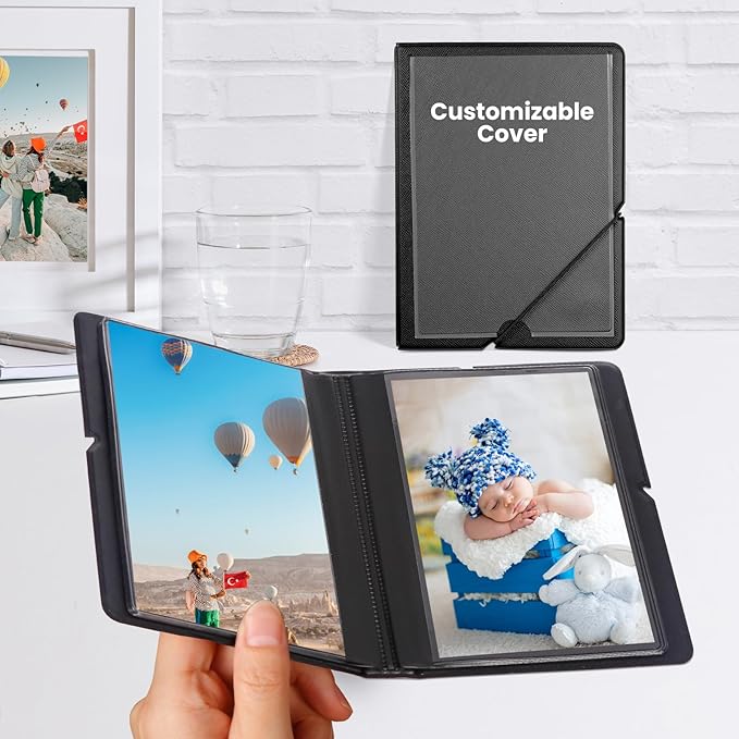 Lifting Small Photo Album 4x6 28 Pockets Plastic 4 x 6 Photo Book Album with Customizable Cover Mini Picture Album for Family Wedding Anniversary Baby Vacation (Ink Black)