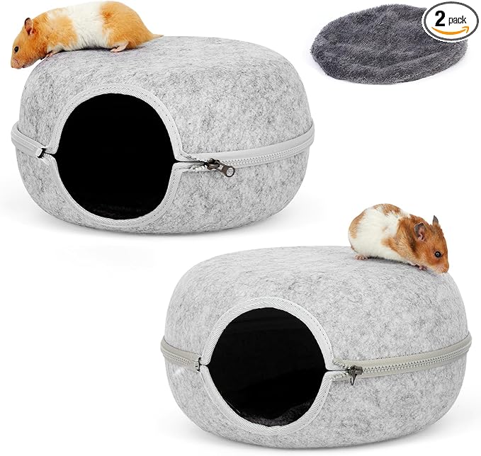 Guinea Pig Hideout 2 Pack, Double Function Guinea Pig Bed with 3 Soft Cushions, Small Animal Cage Accessories for Guinea Pigs, Hamsters, Hedgehogs, and Ferrets (Light Grey & Light Grey)