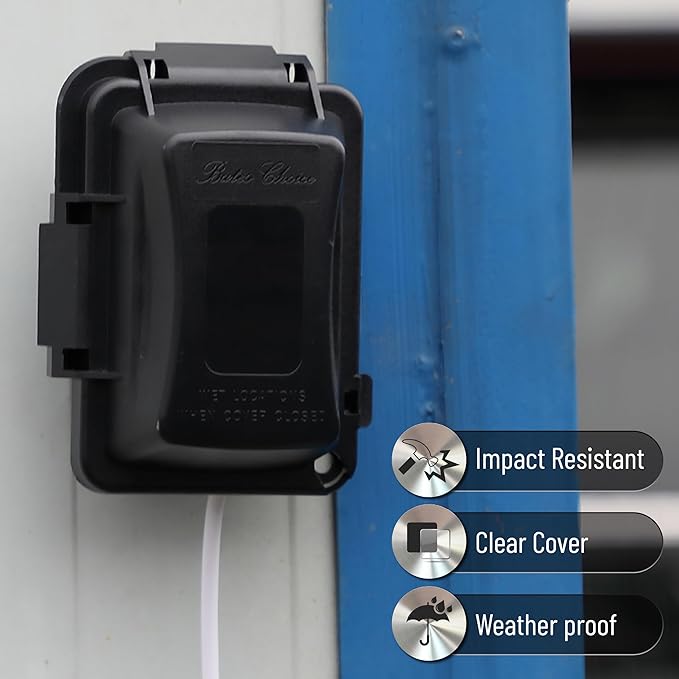 Bates- Outdoor Outlet Cover Weatherproof, Black 1-Gang Outdoor Electrical Outlet Cover Box with Mounting Hardware, Horizontal/Vertical Use
