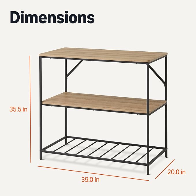 Amazon Basics Kitchen Island with 3 Storage Shelves, Black and Oak Effect