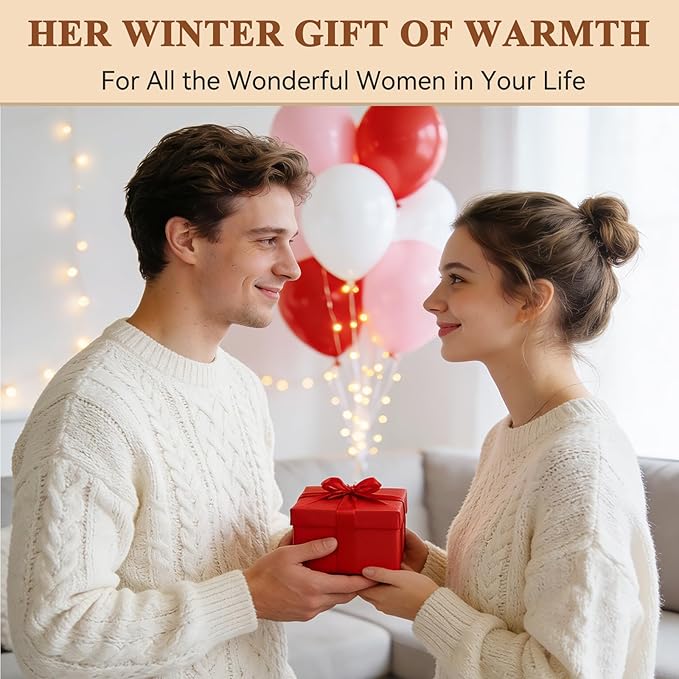 QUIRAI Winter Hat Gloves Scarf Set Women, Fleece Lined Beanie with Pom, Scarf Neck Warmer Touchscreen Gloves 3 in 1 Gift Set
