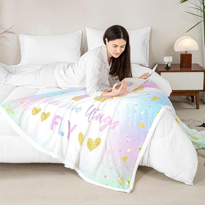 Feelyou Girls Butterfly Fleece Throw Blanket Baby 30"x40" Kids Pink Blue Sherpa Blanket Plush Fuzzy for Bed Couch Chair Living Room, Butterflies Lover Bed Blanket Glitter Room Decor