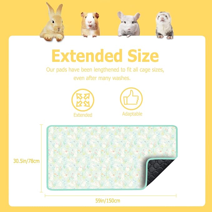 Guinea Pig Cage Liner, 59"x31" Bedding for C&C 2x4 Cage 2 Pack, Green | Washable Fleece Bedding, Super Absorbent, Non-Slip, Waterproof Rabbit Mat, Machine Washable, Small Animal Cage Accessory