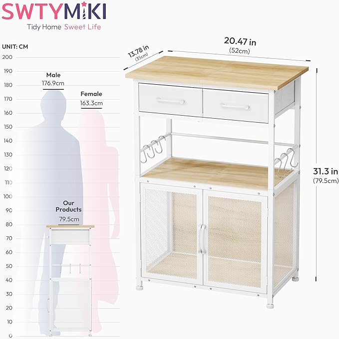 SWTYMIKI Coffee Bar Cabinet with Drawer - 20.47" Coffee Stand Station with Removable Hooks, Buffet Cabinet for Coffee Maker or Microwave, Kitchen Bar Table Storage Organizer, Natural
