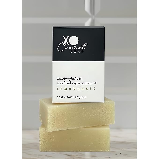 Coconut Oil Bar Soap Handcrafted Organic Natural Face Body Hands Vegan Scented Lemongrass Essential Oil - 2 Bars, 4 Ounces Each