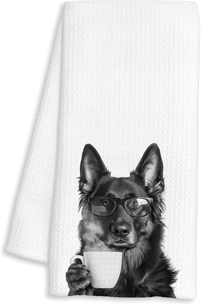 Funny German Shepherd Decor Coffee Kitchen Towels Gift, German Shepherd Dog Gifts, Coffee Gifts for Women, Dog Lover Gift Decorative Dish Hand Tea Towels for Kitchen Home Bar Decor, 16x24 Inch