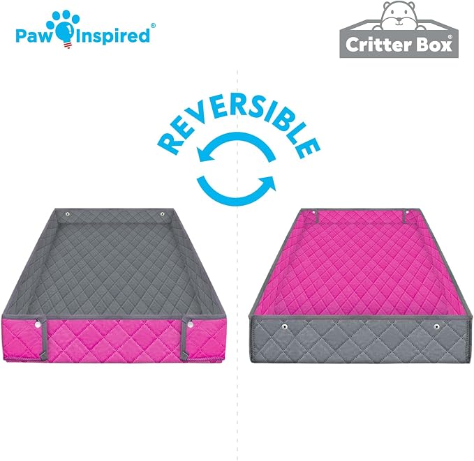 Paw Inspired Reversible Critter Box, C&C 2x4 (12-Inch Grids), Gray/Pink | Washable Fleece Cage Bedding for Guinea Pigs Rabbits, Hamsters, Small Animals, Edge Protected Pee Pads