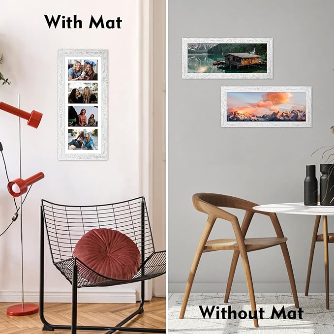 8x21 Picture Frame Display 4 opening 5x7 Collage Picture Frame,Multi Photo Frame with Mat,Plexiglass,Horizontal and Vertical Formats for Wall Decor,Distressed White Wood Grain