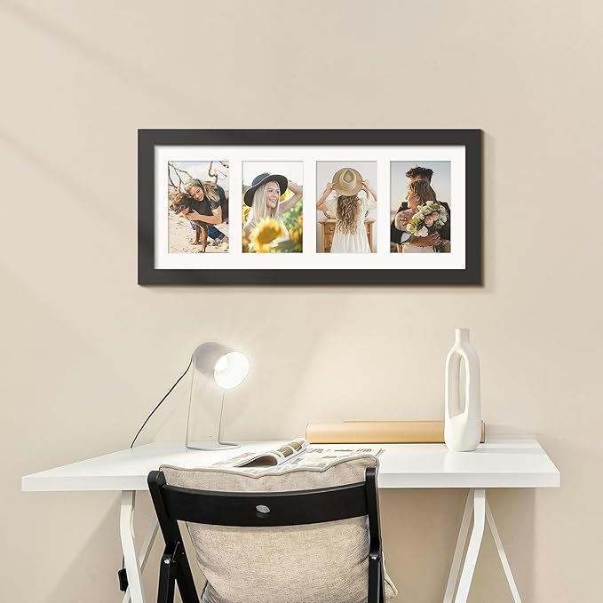8x20 Collage Picture Frames Display Four 4x6 Picture Collage Wall Decor Wall Hanging or Tabletop Black